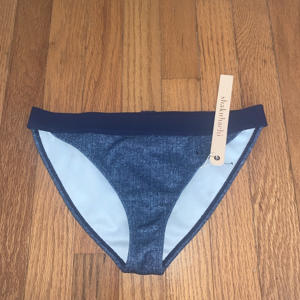 Shakuhachi Good Genes Faux Denim Bikini Bottom Blue Size 5 (Small)
